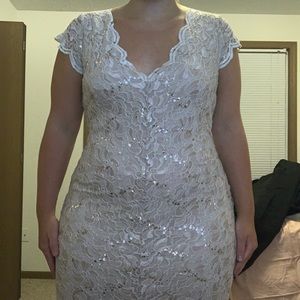 Gold Sparkle & Lace Formal Dress (size large)